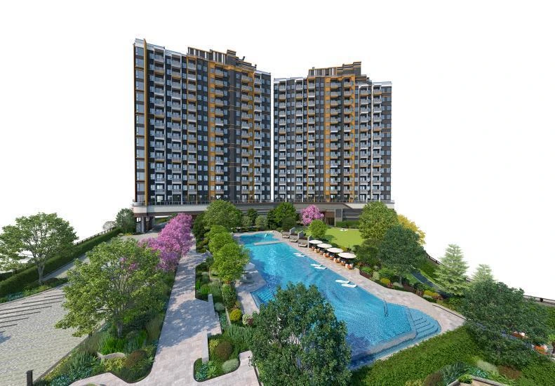 芊御三座住宅樓座及泳池園林全景示意圖